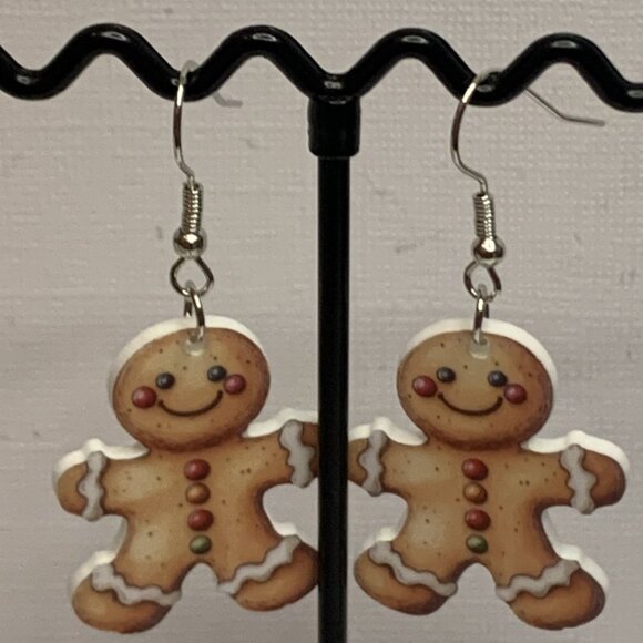 Gingerbread Man Earrings, Christmas Earrings, Funny Food Earrings, Holiday - Picture 4 of 4